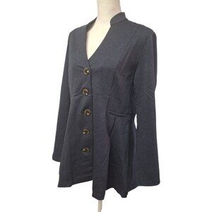 Soft Surroundings Blazer Jacket Buttoned Pleated‎ Gray Womens Medium Business